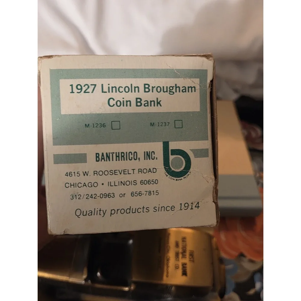 1927 Lincoln Brougham Coin Bank Antique Autos Original Box Vintage